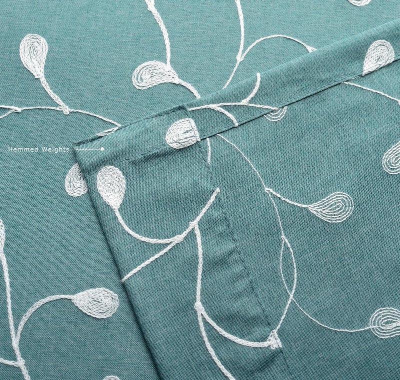 MIUCO Floral Embroidered Semi-Sheer Curtains Faux Linen Grommet Curtains for Living Room 52 x 84 Inch 2 Panels Set, Teal - Image 5